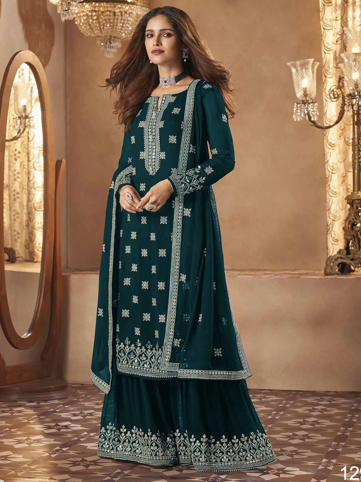 Rama Green Colour Salwar Kameez In Georgette Fabric. 3 Rama Green Colour Salwar Kameez In Georgette Fabric.
