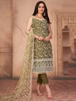 Green Colour Net Fabric Designer Salwar Suit.