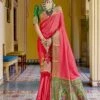 Pink,Red Colour Indian Wedding Saree In Banarasi Silk Fabric. -Riwaayat Store f250202