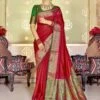 Red Colour Indian Designer Saree In Banarasi Silk Fabric. -Riwaayat Store f250204