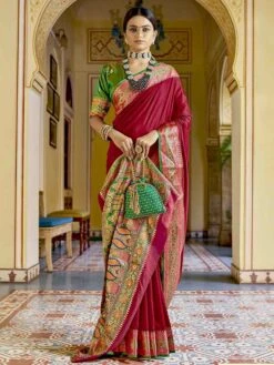 Maroon Colour Traditional Saree In Banarasi Silk Fabric.