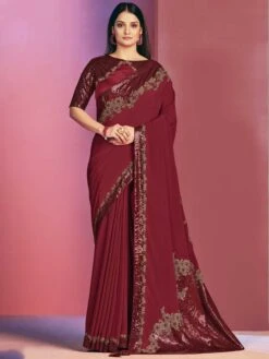 Red Colour Indian WeddinG Saree In Raw Silk Fabric.