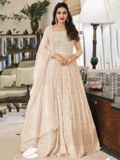 Beige Colour Anarkali Salwar Suit In Georgette Fabric.
