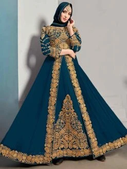 Teal Blue Colour Anarkali Salwar Suit In Georgette Fabric.