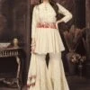 Off White Colour Georgette Fabric Sharara Salwar Kameez. -Riwaayat Store f252101