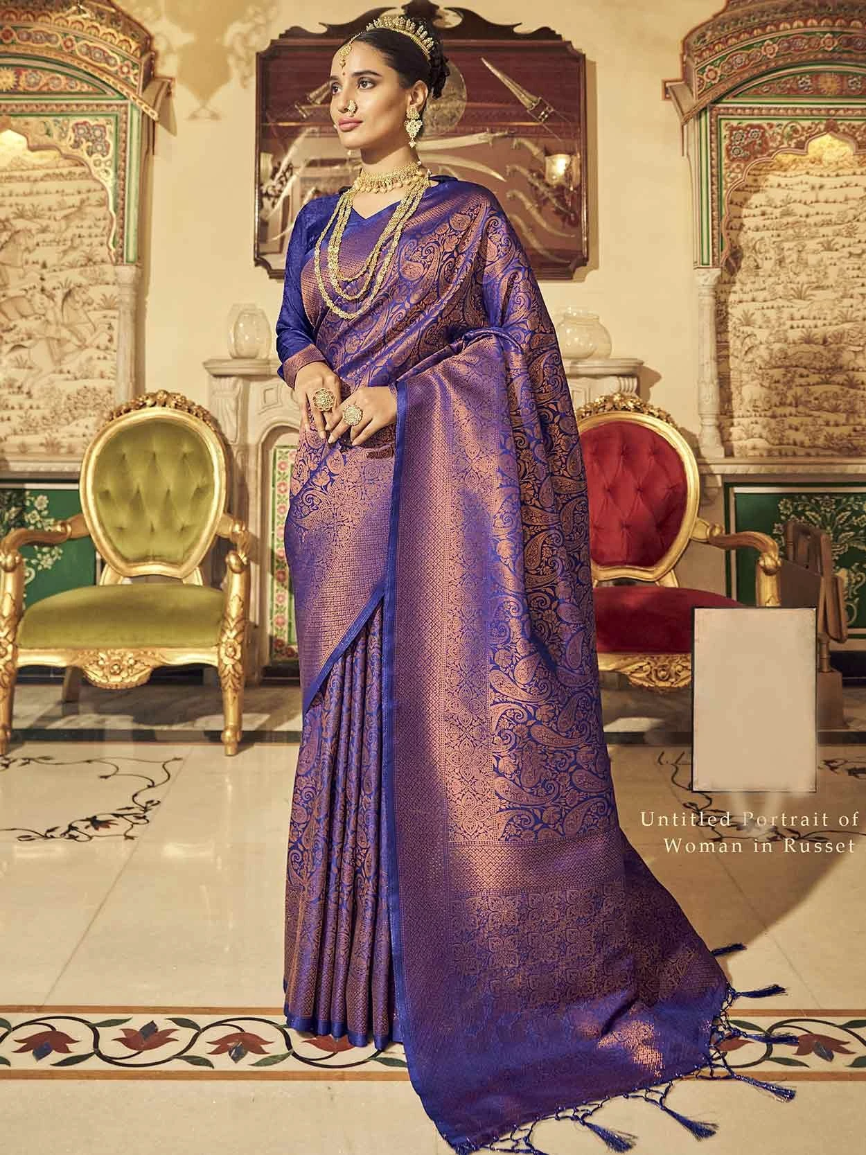 Blue Colour Silk Fabric Women Saree. 3 Blue Colour Silk Fabric Women Saree.