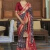Blue,Red Colour Patola Silk Fabric Saree.