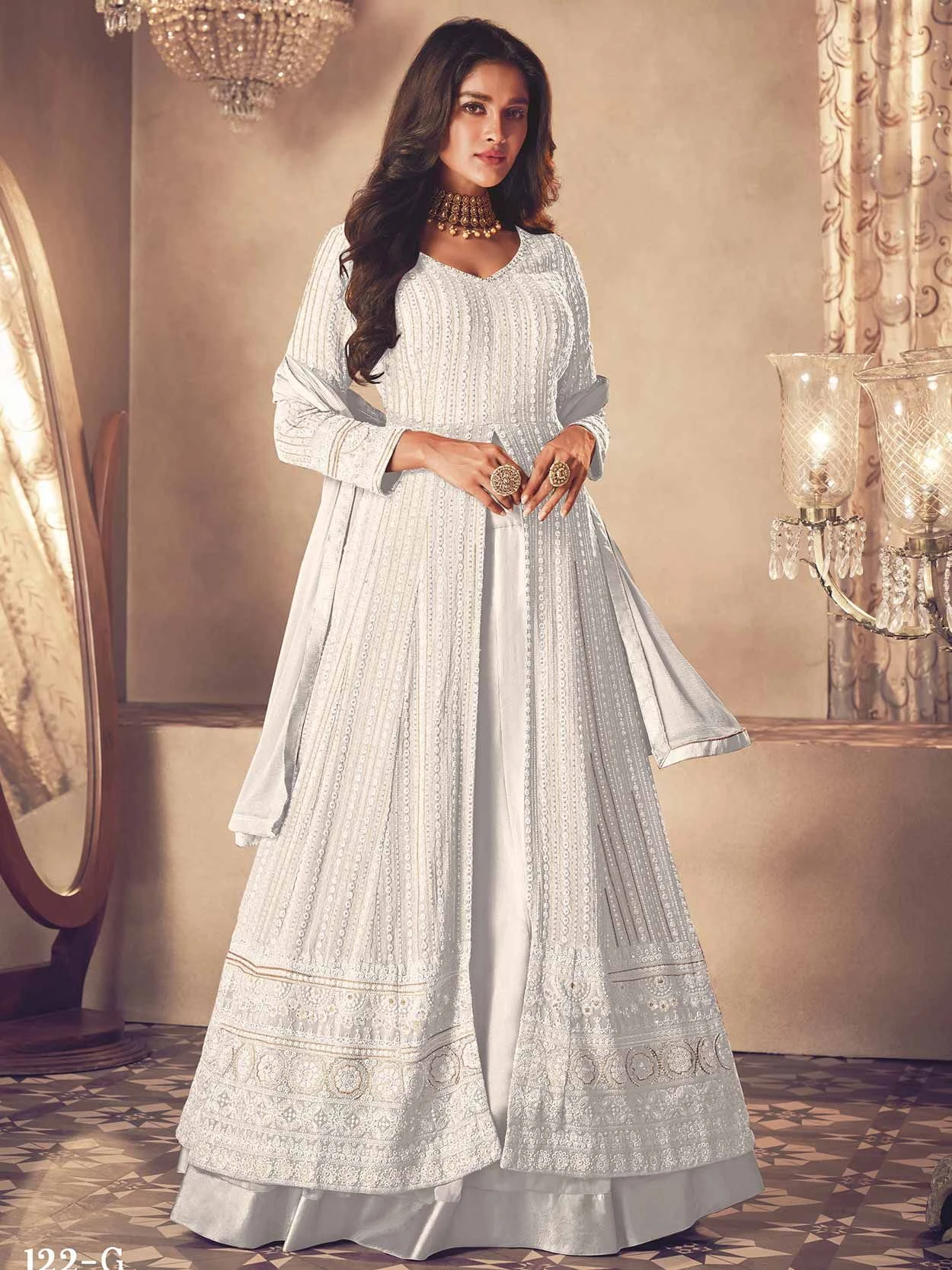 Off White Colour Designer Anarkali Salwar Kameez. 3 Off White Colour Designer Anarkali Salwar Kameez.