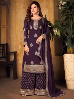Purple Colour Designer Salwar Kameez In Georgette Fabric.
