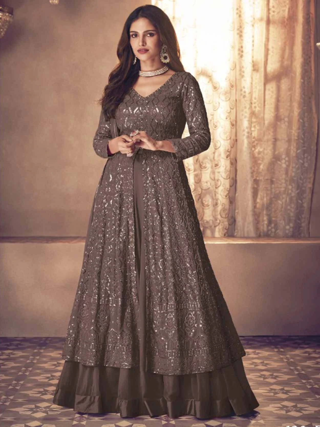 Brown Colour Georgette Fabric Anarakali Salwar Suit. 3 Brown Colour Georgette Fabric Anarakali Salwar Suit.