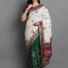Silk Women Saree In Off White,Green Colour.