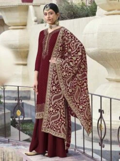 Maroon Colour Party Wear Salwar Kameez In Georgette Fabric.
