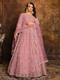 Pink Colour Net Anarkali Salwar Kameez.