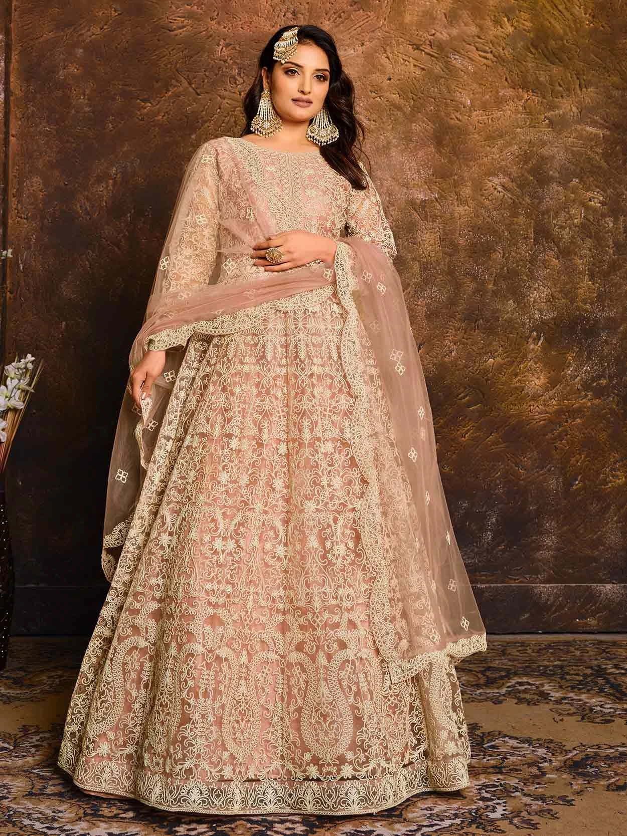 Peach Colour Net Fabric Women Anarkali Salwar Kameez. 3 Peach Colour Net Fabric Women Anarkali Salwar Kameez.