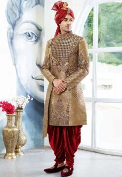 Golden Colour Brocade Sherwani.