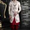 Men's Indowestern Sherwani Cream Colour Silk Fabric.