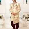Cream,Golden Colour Silk Fabric Mens Sherwani. -Riwaayat Store m1662