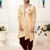 Designer Groom Sherwani Golden Colour In Silk Fabric. -Riwaayat Store m1678