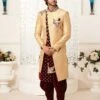 Golden Colour Brocade Fabric Mens Sherwani. -Riwaayat Store m1699