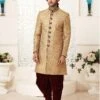Golden Colour Brocade Fabric Indian Designer Sherwani. -Riwaayat Store m1777