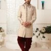 Brocade Fabric Mens Sherwani Cream Colour. -Riwaayat Store m1949