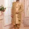 Golden Colour Silk Fabric Wedding Sherwani. -Riwaayat Store m1984