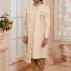Cream Colour Brocade Fabric Groom Sherwani. -Riwaayat Store m2077