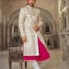 White Embroidered Readymade Anarkali Kurta And Sherwani Set -Riwaayat Store mz4060m3