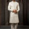 White Embroidered Groom Sherwani In Art Silk -Riwaayat Store p1005mw10 1