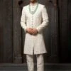 White Groom Stone Work Sherwani Set In Georgette 2 White Groom Stone Work Sherwani Set In Georgette -Riwaayat Store p1005mw12