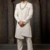 White Embroidered Asymmetric Sherwani Set In Art Silk 2 White Embroidered Asymmetric Sherwani Set In Art Silk -Riwaayat Store p1005mw18