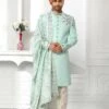 Blue Embroidered Groom Sherwani In Silk -Riwaayat Store p1006mw04