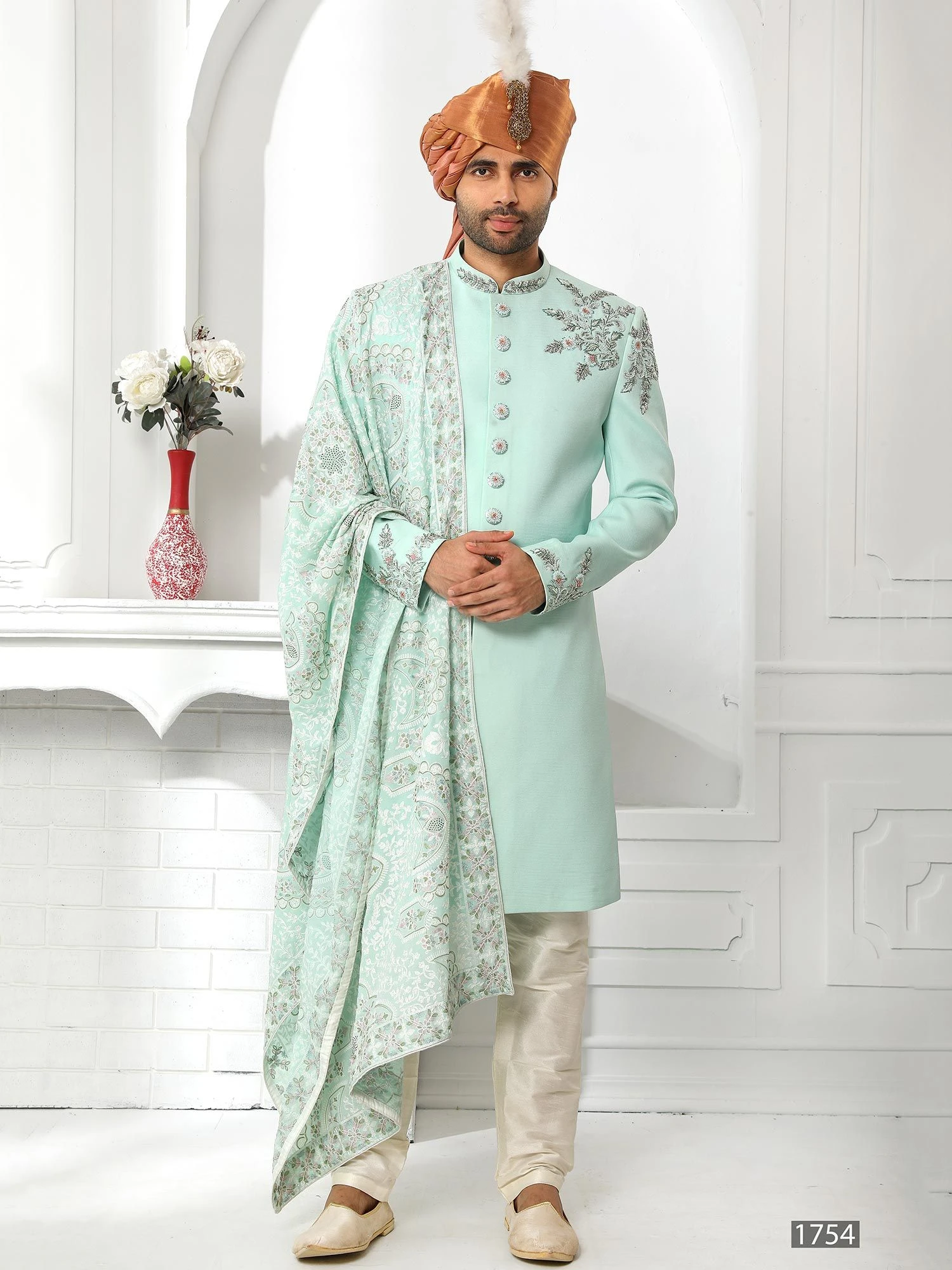 Blue Embroidered Groom Sherwani In Silk 3 Blue Embroidered Groom Sherwani In Silk