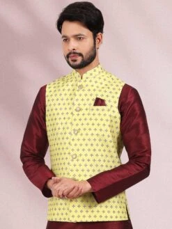 Maroon Art Silk Kurta Pyjama With Jacket Set -Riwaayat Store p1008mw09 2