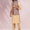 Beige Mens Kurta Pyjama With Printed Jacket 1 Beige Mens Kurta Pyjama With Printed Jacket -Riwaayat Store p1008mw13