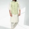 White Art Silk Kurta Pajama With Green Jacket -Riwaayat Store p1009mw07 1