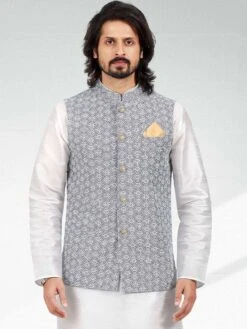 White Kurta Pajama With Grey Embroidered Jacket -Riwaayat Store p1009mw11 2 1