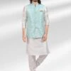 White Plain Kurta Pyjama With Jacquard Jacket -Riwaayat Store p1010mw01