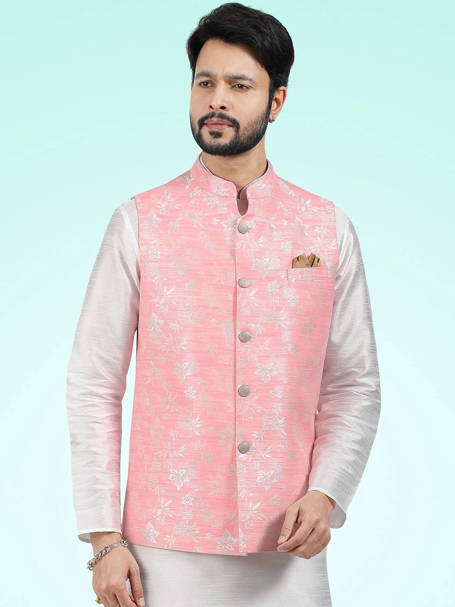 Readymade White Kurta Pyjama With Pink Jacket 4 Readymade White Kurta Pyjama With Pink Jacket - Image 2