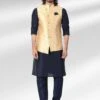 Blue Plain Kurta Pyjama With Woven Jacket -Riwaayat Store p1010mw09 1