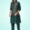 Green Plain Kurta Pyjama With Woven Jacket -Riwaayat Store p1010mw12 1