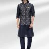 Blue Kurta Pyjama With Zari Woven Jacket -Riwaayat Store p1010mw13 1