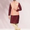 Maroon Party Wear Kurta Pyjama With Jacket 1 Maroon Party Wear Kurta Pyjama With Jacket -Riwaayat Store p1011mw10