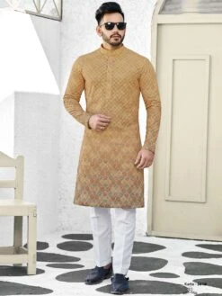 Readymade Yellow Printed Mens Kurta Pyjama -Riwaayat Store p1013mw12 1