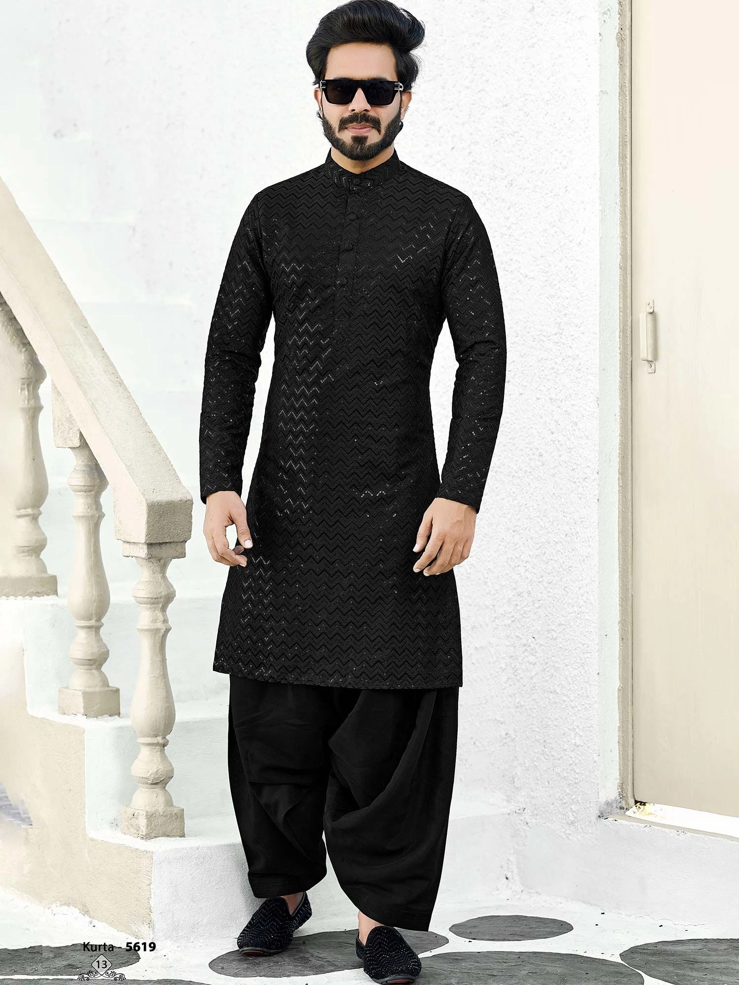 Black Sequined Pathani Kurta Pajama For Men 3 Black Sequined Pathani Kurta Pajama For Men