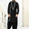 Black Pathani Kurta Pyjama With Sequins Work -Riwaayat Store p1013mw21
