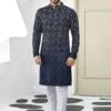 Blue Jacquard Printed Kurta Pyjama For Men 2 Blue Jacquard Printed Kurta Pyjama For Men -Riwaayat Store p1013mw22