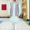 Blue Jacquard Festive Kurta Pajama With Jacket -Riwaayat Store p1014mw01 1