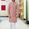 Pink Festive Kurta Pyjama With Jacket Set 2 Pink Festive Kurta Pyjama With Jacket Set -Riwaayat Store p1014mw04 1
