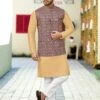 Beige Kurta Pyjama With Nehru Jacket Set -Riwaayat Store p1014mw09 1